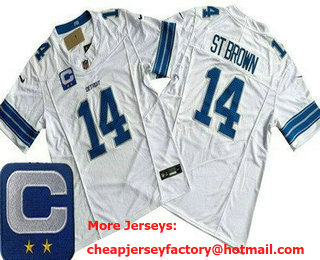 Men's Detroit Lions #14 Amon Ra St Brown Limited White C Patch FUSE Vapor Jersey