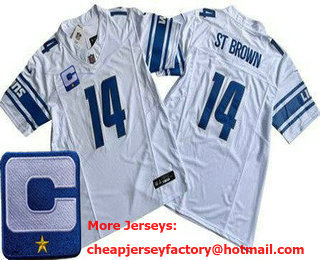 Men's Detroit Lions #14 Amon Ra St Brown Limited White C Patch FUSE Vapor Jersey