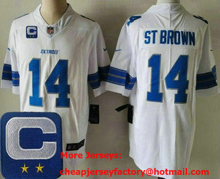 Men's Detroit Lions #14 Amon Ra St Brown Limited White C Patch Vapor Jersey