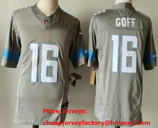 Men's Detroit Lions #16 Jared Goff Grey 2023 FUSE Vapor Limited Stitched Jersey
