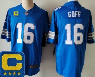 Men's Detroit Lions #16 Jared Goff Limited Blue 2025 Captain Patch Vapor Jersey