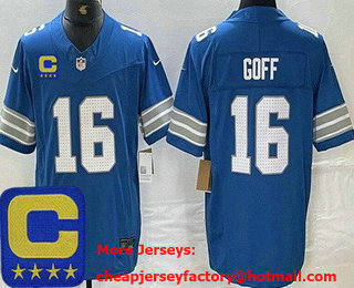 Men's Detroit Lions #16 Jared Goff Limited Blue C Patch FUSE Vapor Jersey