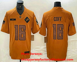 Men's Detroit Lions #16 Jared Goff Limited Brown 2023 Salute To Service Jersey