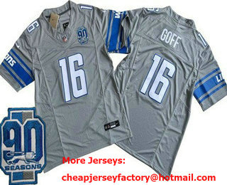 Men's Detroit Lions #16 Jared Goff Limited Gray 90th Season FUSE Vapor Jersey