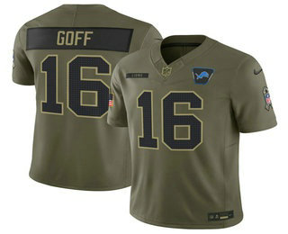 Men's Detroit Lions #16 Jared Goff Olive 2025 FUSE Salute to Service Limited Jersey