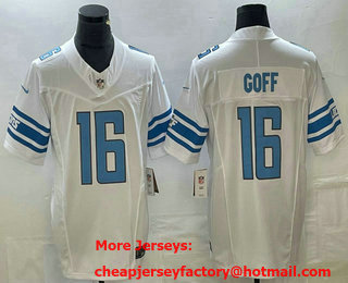 Men's Detroit Lions #16 Jared Goff White 2023 FUSE Vapor Limited Stitched Jersey