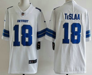 Men's Detroit Lions #18 Isaac TeSlaa White Vapor Limited Stitched Jersey