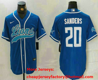 Men's Detroit Lions #20 Barry Sanders Blue White Cool Base Stitched Baseball Jersey