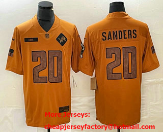 Men's Detroit Lions #20 Barry Sanders Brown 2023 Salute To Service Limited Stitched Jersey