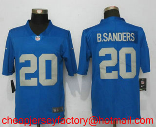 Men's Detroit Lions #20 Barry Sanders Light Blue 2017 Throwback Retired Vapor Untouchable Stitched NFL Nike Limited Jersey