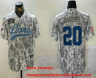 Men's Detroit Lions #20 Barry Sanders Limited Arctic Camo 2024 Salute to Service Baseball Jersey