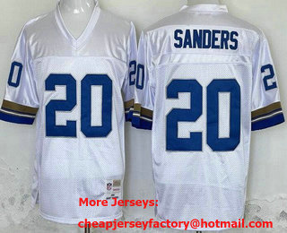 Men's Detroit Lions #20 Barry Sanders White 1994 Throwback Jersey