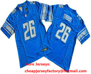 Men's Detroit Lions #26 Jahmyr Gibbs Blue 2023 FUSE Vapor Limited Stitched Jersey