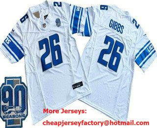 Men's Detroit Lions #26 Jahmyr Gibbs Limited White 90th Season FUSE Vapor Jersey
