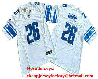 Men's Detroit Lions #26 Jahmyr Gibbs White 2023 FUSE Vapor Limited Stitched Jersey
