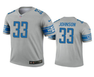 Men's Detroit Lions #33 Kerryon Johnson Gray Inverted Legend Jersey