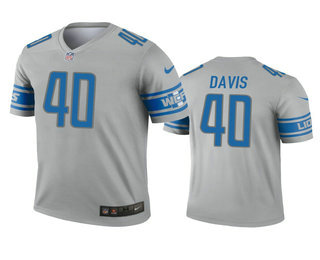 Men's Detroit Lions #40 Jarrad Davis Gray Inverted Legend Jersey