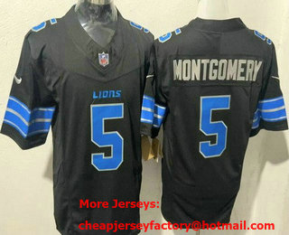 Men's Detroit Lions #5 David Montgomery Limited Black FUSE Vapor Jersey