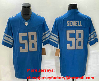 Men's Detroit Lions #58 Penei Sewell Blue 2023 FUSE Vapor Limited Stitched Jersey