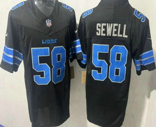 Men's Detroit Lions #58 Penei Sewell Limited Black FUSE Vapor Jersey