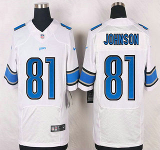 Men's Detroit Lions #81 Calvin Johnson White Road NFL Nike Elite Jersey