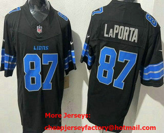 Men's Detroit Lions #87 Sam Laporta Limited Black FUSE Vapor Jersey
