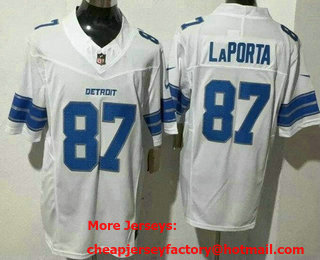 Men's Detroit Lions #87 Sam Laporta Limited White FUSE Vapor Jersey
