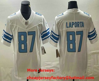 Men's Detroit Lions #87 Sam Laporta White 2023 FUSE Vapor Limited Stitched Jersey