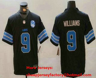 Men's Detroit Lions #9 Jameson Williams Black 2024 FUSE 90th Patch Vapor Limited Stitched Jersey