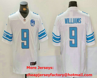 Men's Detroit Lions #9 Jameson Williams White 90TH Vapor Limited Stitched Jersey