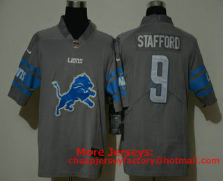 Men's Detroit Lions #9 Matthew Stafford Grey 2020 NEW Team Logo Vapor Untouchable Stitched NFL Nike Limited Jersey