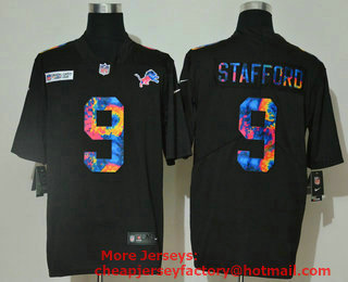 Men's Detroit Lions #9 Matthew Stafford Multi-Color Black 2020 NFL Crucial Catch Vapor Untouchable Nike Limited Jersey