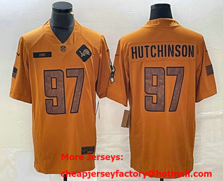 Men's Detroit Lions #97 Aidan Hutchinson Brown 2023 Salute To Service Limited Stitched Jersey