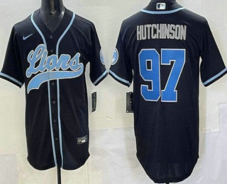 Men's Detroit Lions #97 Aidan Hutchinson Limited Black Fashion Baseball Jersey