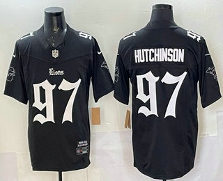 Men's Detroit Lions #97 Aidan Hutchinson Limited Black Fashion Baseball Jersey