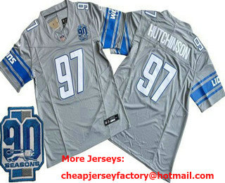Men's Detroit Lions #97 Aidan Hutchinson Limited Gray 90th Season FUSE Vapor Jersey