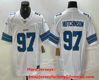 Men's Detroit Lions #97 Aidan Hutchinson Limited White 2024 FUSE Vapor Jersey