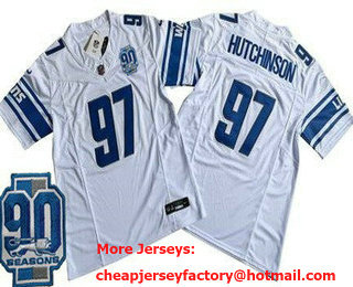 Men's Detroit Lions #97 Aidan Hutchinson Limited White 90th Season FUSE Vapor Jersey