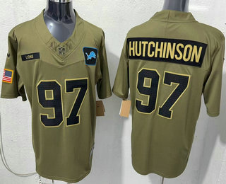 Men's Detroit Lions #97 Aidan Hutchinson Olive 2025 FUSE Salute to Service Limited Jersey