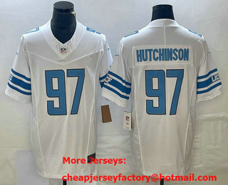 Men's Detroit Lions #97 Aidan Hutchinson White 2023 FUSE Vapor Limited Stitched Jersey