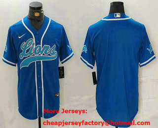 Men's Detroit Lions Blank Blue Cool Base Stitched Baseball Jersey
