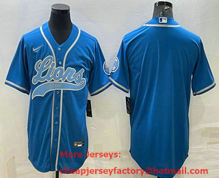Men's Detroit Lions Blank Blue With Patch Cool Base Stitched Baseball Jersey