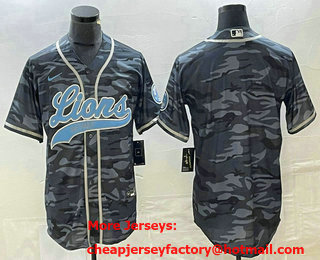 Men's Detroit Lions Blank Grey Camo With Patch Cool Base Stitched Baseball Jersey
