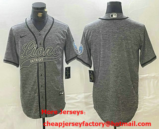 Men's Detroit Lions Blank Grey Gridiron With Patch Cool Base Stitched Baseball Jersey