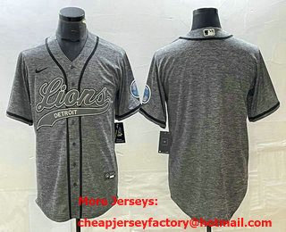 Men's Detroit Lions Blank Grey Gridiron With Patch Cool Base Stitched Baseball Jersey
