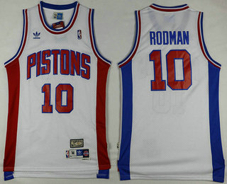 Men's Detroit Pistons #10 Dennis Rodman White Hardwood Classics Soul Swingman Throwback Jersey
