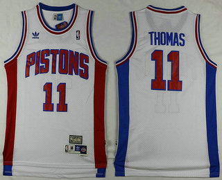 Men's Detroit Pistons #11 Isiah Thomas White Hardwood Classics Soul Swingman Throwback Jersey
