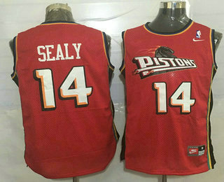 Men's Detroit Pistons #14 Malik Sealy Red Hardwood Classics Soul Swingman Throwback Jersey