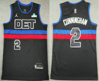Men's Detroit Pistons #2 Cade Cunningham Black Statement Icon Sponsor Swingman Jersey