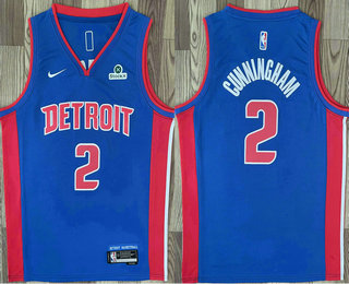 Men's Detroit Pistons #2 Cade Cunningham Blue Icon Sponsor Edition Stitched Jersey